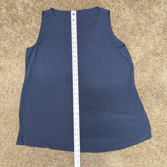 Eileen Fisher Georgette Silk Crepe Tank Top Womens Large Navy Blue Sophisticated - Picture 6 of 12